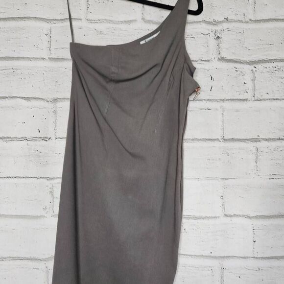 T by Alexander Wang Womens Gray Side Zipper One Shoulder Mini Dress Size Medium - Picture 4 of 9